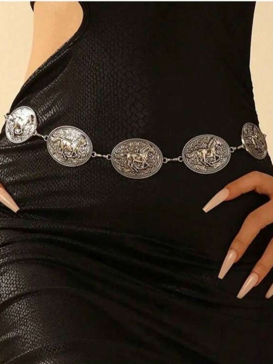 Accessories - Vintage Western Silver Oval Concho Chain Belt NEW 🏷️